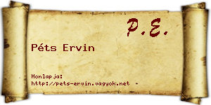 Péts Ervin névjegykártya